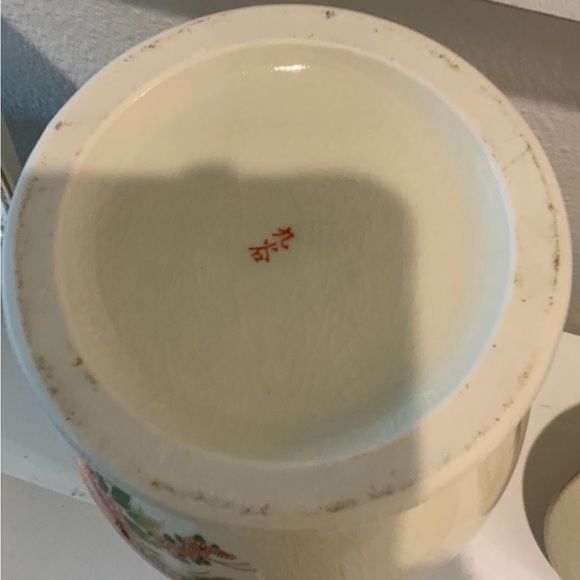 Elegant Cream and Brown Ceramic Vintage porcelain vase with picture of peacock